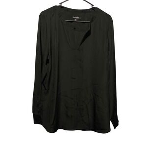 Chadwicks of Boston Womens XL Black Pintuck Split Neck Long Sleeve Blouse Top